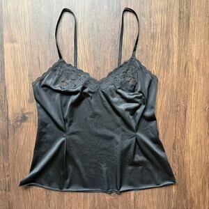 Black Lace Trim Cami Tank Top Women’s Medium (Romantic Coquette)